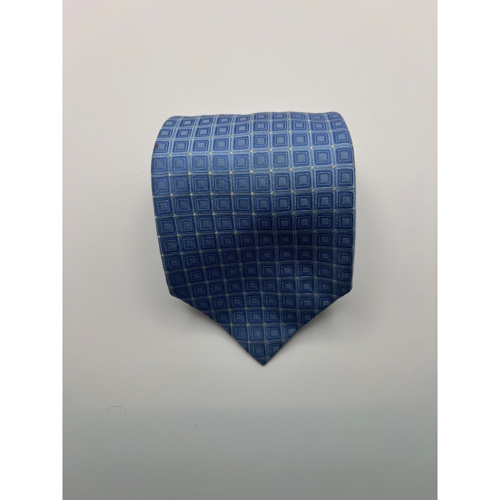 Tommy Hilfiger Mens Blue Geometric Square Pattern Silk Blend Necktie